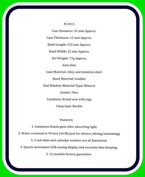 *** Megir Brand Top Watch** Genuine Leather Luxury Men Quartz Wristwatch CHRONOGRAPH * 6 HANDS *