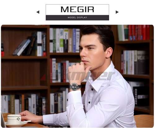 *** Megir Brand Top Watch** Genuine Leather Luxury Men Quartz Wristwatch CHRONOGRAPH * 6 HANDS *