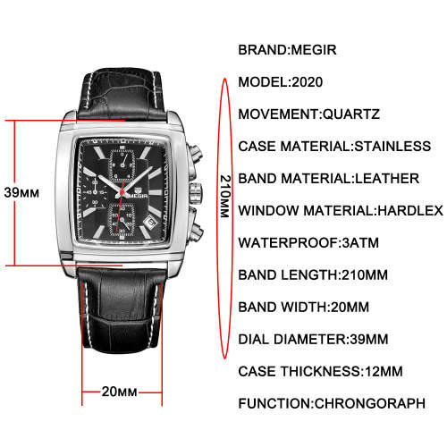 *** Megir Brand Top Watch** Genuine Leather Luxury Men Quartz Wristwatch CHRONOGRAPH & 24 hou