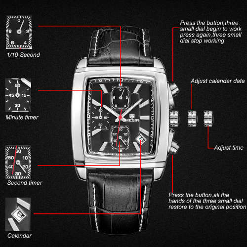 *** Megir Brand Top Watch** Genuine Leather Luxury Men Quartz Wristwatch CHRONOGRAPH & 24 hou