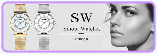 **SINOBI BRAND 9632*  Golden/Silver Women's Diamonds Wrist Watch Top Luxury *