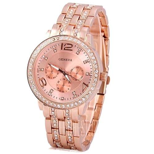 --********LADIES GENEVA ROSE GOLD FULL BLING DESIGNER STYLE  STAINLESS STEEL QUARTZ WATCH**