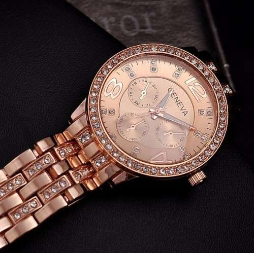 --********LADIES GENEVA ROSE GOLD FULL BLING DESIGNER STYLE  STAINLESS STEEL QUARTZ WATCH**