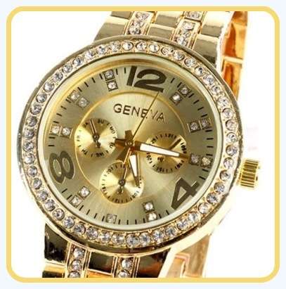 --********LADIES GENEVA GOLD FULL BLING DESIGNER STYLE  STAINLESS STEEL QUARTZ WATCH**