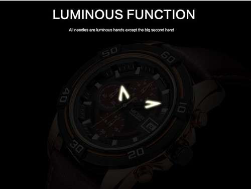 *** Megir Brand** Top Watch* Genuine Leather Luury Men Quartz Wristwatch CHRONOGRAPH * 6 HANDS *