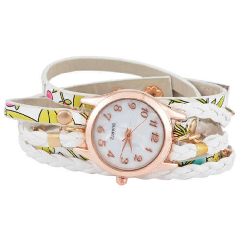--*****WOMEN WHITE MULTI WRAP LEATHER  BRACELET WRIST WATCH**