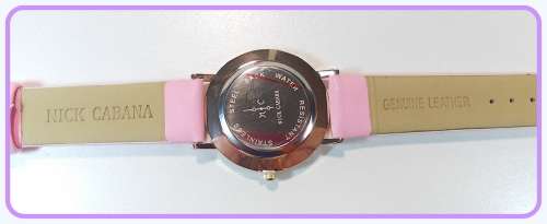 --$49- Womens Nick Cabana Brand** BEAUTIFUL UNIQUE* Elixer Rose** Gold Dial Pink Leather  Belt.*