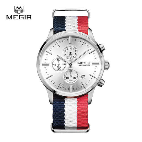 *** Megir Brand Top Watch** Nato Strap Luxury Men Quartz Wristwatch CHRONOGRAPH * 6 HANDS *