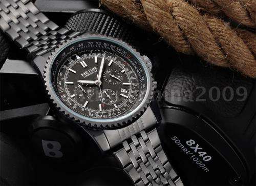 * Megir Brand Top Watch** All Black Steel  Luxury Men* 6 Hands * Quartz Wristwatch CHRONOGRAPH