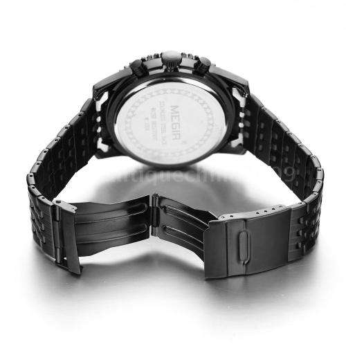 * Megir Brand Top Watch** All Black Steel  Luxury Men* 6 Hands * Quartz Wristwatch CHRONOGRAPH