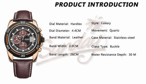 *** Megir Brand** Top Watch* Genuine Leather Luury Men Quartz Wristwatch CHRONOGRAPH * 6 HANDS *