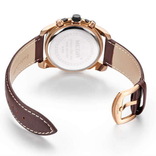 *** Megir Brand** Top Watch* Genuine Leather Luury Men Quartz Wristwatch CHRONOGRAPH * 6 HANDS *