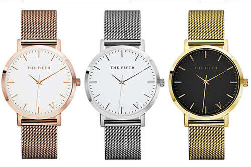 --  2017 THE FIFTH Rose gold Luxury Quartz watch Casual men quartz-watch stainless steel Mesh strap