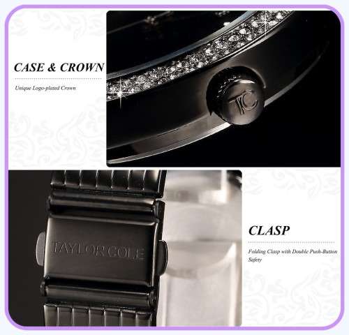 From UK** Magnificent* Taylor Cole Lady ~BLACK ~ all Steel Luxury Crystal  Women Watch*TOP Brand
