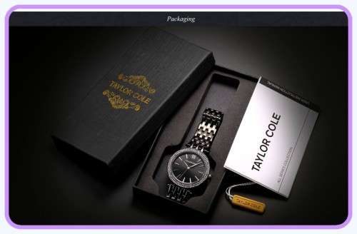 From UK** Magnificent* Taylor Cole Lady ~BLACK ~ all Steel Luxury Crystal  Women Watch*TOP Brand