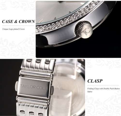 Taylor Cole Lady Steel Band  Luxury Crystal  Women's Watch