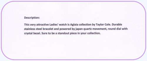 Taylor Cole Lady Steel Band  Luxury Crystal  Women's Watch