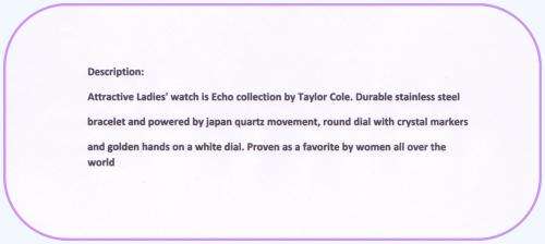 Taylor Cole Lady Steel Band  Luxury Crystal  Women's Watch