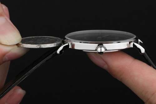 -- * **ELEGANT*ULTRA THIN*  SINOBI  STEEL SILVER UNISEX ANALOG DRESS WATCH**LEATHER BAND