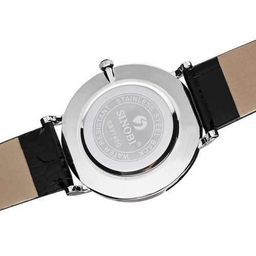 -- * **ELEGANT*ULTRA THIN*  SINOBI  STEEL SILVER UNISEX ANALOG DRESS WATCH**LEATHER BAND