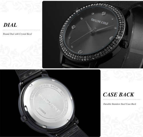From UK** Magnificent* Taylor Cole Lady ~BLACK ~ all Steel  Luxury Crystal  Women Watch*TOP Brand
