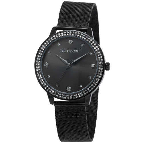 From UK** Magnificent* Taylor Cole Lady ~BLACK ~ all Steel  Luxury Crystal  Women Watch*TOP Brand