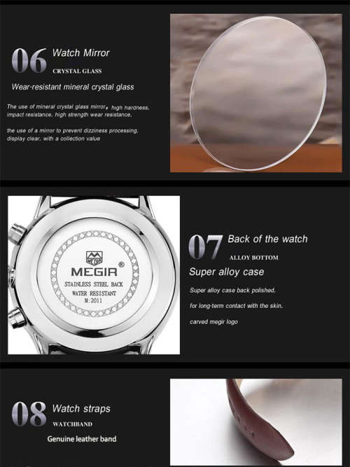 *** Megir Brand Top Watch** Nato Strap Luxury Men Quartz Wristwatch CHRONOGRAPH * 6 HANDS *