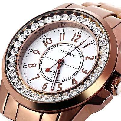 -***$51* --***LADIES **SWAROVSKI CRYSTAL ENCRUSTED ~SINOBI~ROSE GOLD/BLACK QUARTZ Watch -