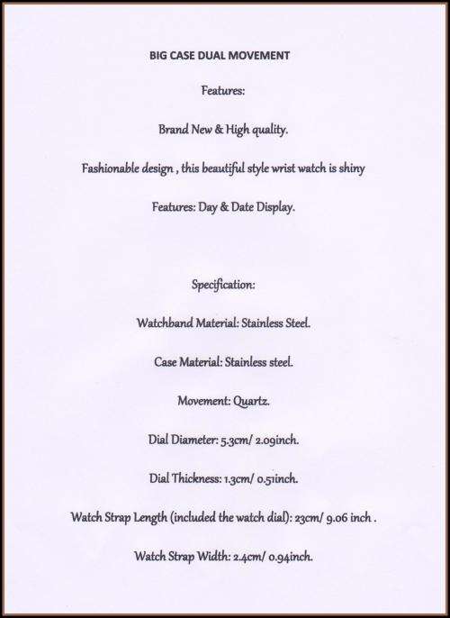 **Massive DiaL Military Dual Movt Men Quartz Watch with Date Function Stainless Steel Band  - Silver