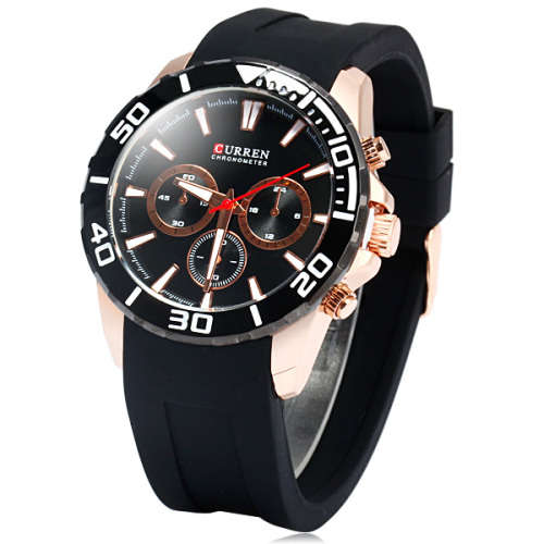 *MEN ELEGANT RUGGED BIG LUXURY GOLD CASE STEEL  WATCH**SILICON STRAP