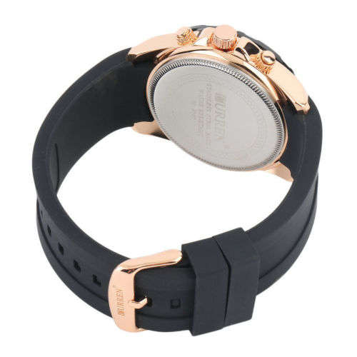 *MEN ELEGANT RUGGED BIG LUXURY GOLD CASE STEEL  WATCH**SILICON STRAP