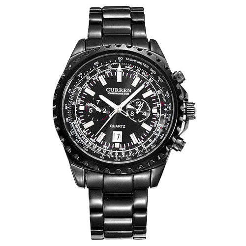 *** Curren 8053 HEAVY ALL STEEL MEN AUTO DATE ALL BLACK QUALITY WATCH