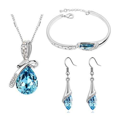 **LONGWAY**New Swarovski Crystal Teardrop Earrings Bracelets Pendant Necklace Set Jewelry *