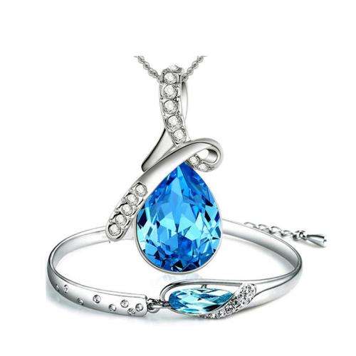 **LONGWAY**New Swarovski Crystal Teardrop Earrings Bracelets Pendant Necklace Set Jewelry *