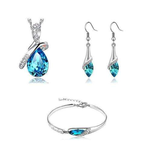 **LONGWAY**New Swarovski Crystal Teardrop Earrings Bracelets Pendant Necklace Set Jewelry *