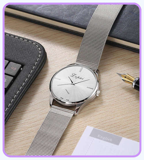 --  2017 - Quality Casual ladies Silver quartz-watch stainless steel Mesh strap