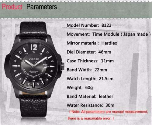 ***Luxury Curren ( MODEL: 8123 )   Mens Leather Golden Quartz Calendar Analog Dial Wrist Watch B92U