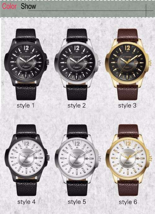 ** Curren  MODEL: 8123    Mens Leather Golden Quartz Calendar Analog Dial Wrist Watch