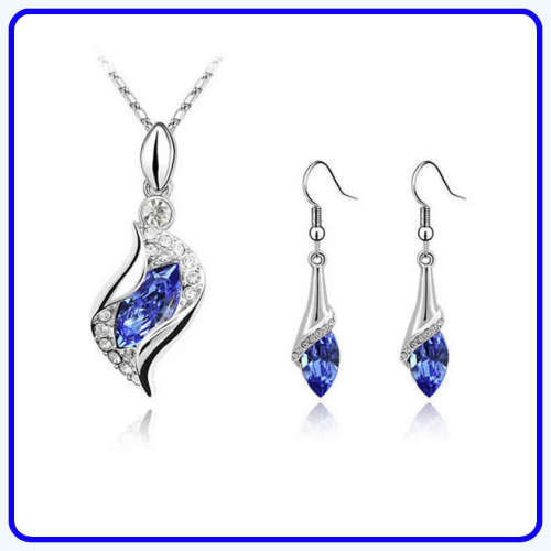 -***LONGWAY**Fashion Austria Crystal Teardrop Earrings Pendant Necklace Element Set *