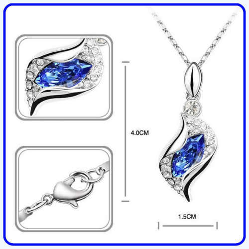 -***LONGWAY**Fashion Austria Crystal Teardrop Earrings Pendant Necklace Element Set *
