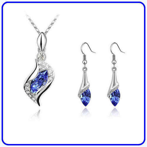 -***LONGWAY**Fashion Austria Crystal Teardrop Earrings Pendant Necklace Element Set *