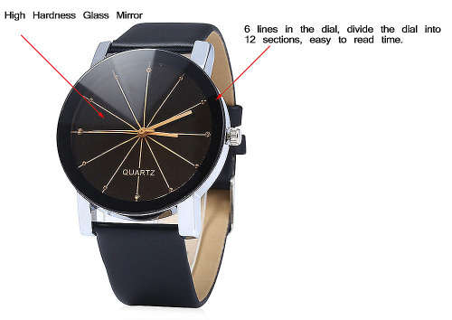 *LADIES/MEN LUXURY ANALOG DRESS WATCH* DIVIDED DIAL GLOSSY BLACK PU LEATHER STRAP*