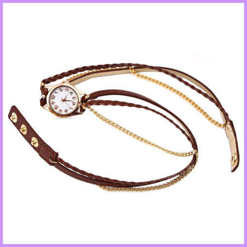 --*****WOMEN BROWN  WRAP LEATHER  BRACELET WRIST WATCH**