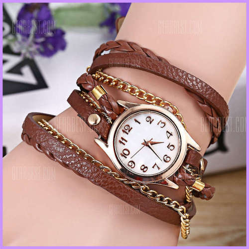 --*****WOMEN BROWN  WRAP LEATHER  BRACELET WRIST WATCH**