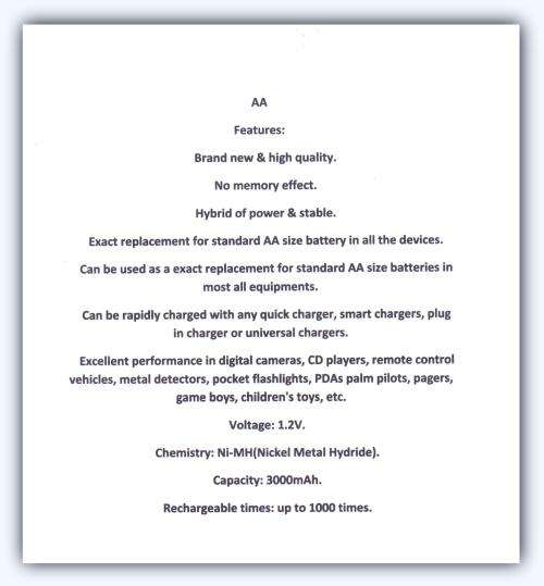 --*** BTY Ni-MH AA 3000mAh 1.2V Rechargeable Battery -
