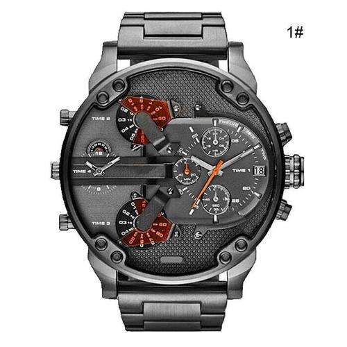 **Massive DiaL Military Dual Movt Men Quartz Watch with Date Function Stainless Steel Band  - Silver