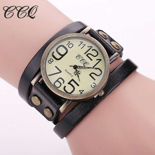 --*****WRIST WRAP***LADIES BLACK/BROWN ** BIG DIAL BRONZED ANTIQUED WRAP WATCH*