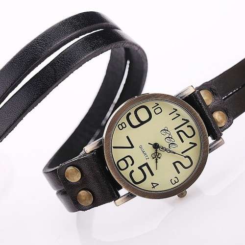 --*****WRIST WRAP***LADIES BLACK/BROWN ** BIG DIAL BRONZED ANTIQUED WRAP WATCH*