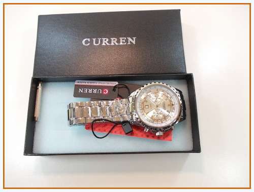 *** Curren 8053 HEAVY ALL STEEL MENS AUTO DATE ALL SILVER QUALITY WATCH