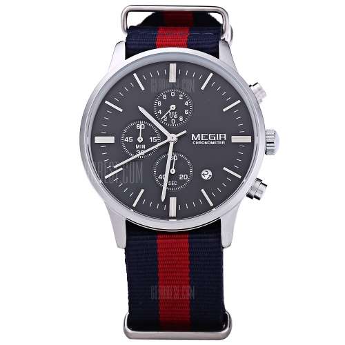 *** Megir Brand Top Watch** Nato Strap Luxury Men Quartz Wristwatch CHRONOGRAPH * 6 HANDS *